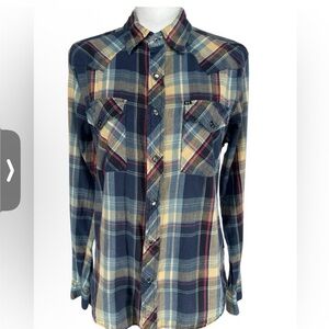 SALT VALLEY WESTERN / Blue Tan Red Plaid Western Button Down / Medium